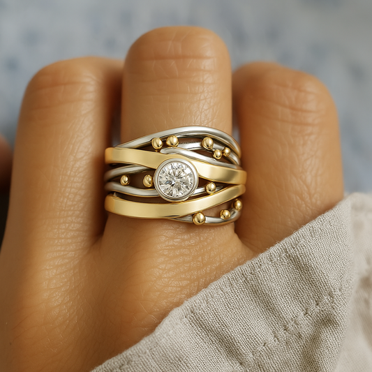 Anillo Vintage de Oro Incrustado con Circonia
