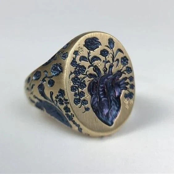 Vintage Blue Heart Gold & Silver Zirconia Ring