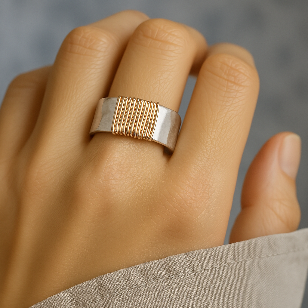 Anillo Vintage de Plata con Hilos Dorados