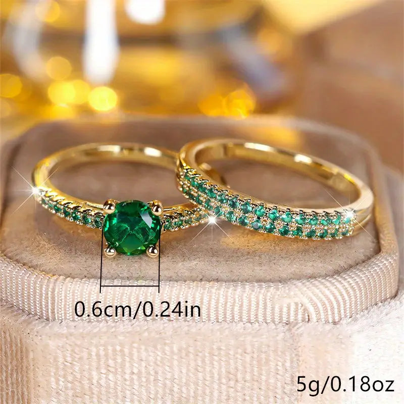 Conjunto de Anillos Dorados Dúo Esmeralda