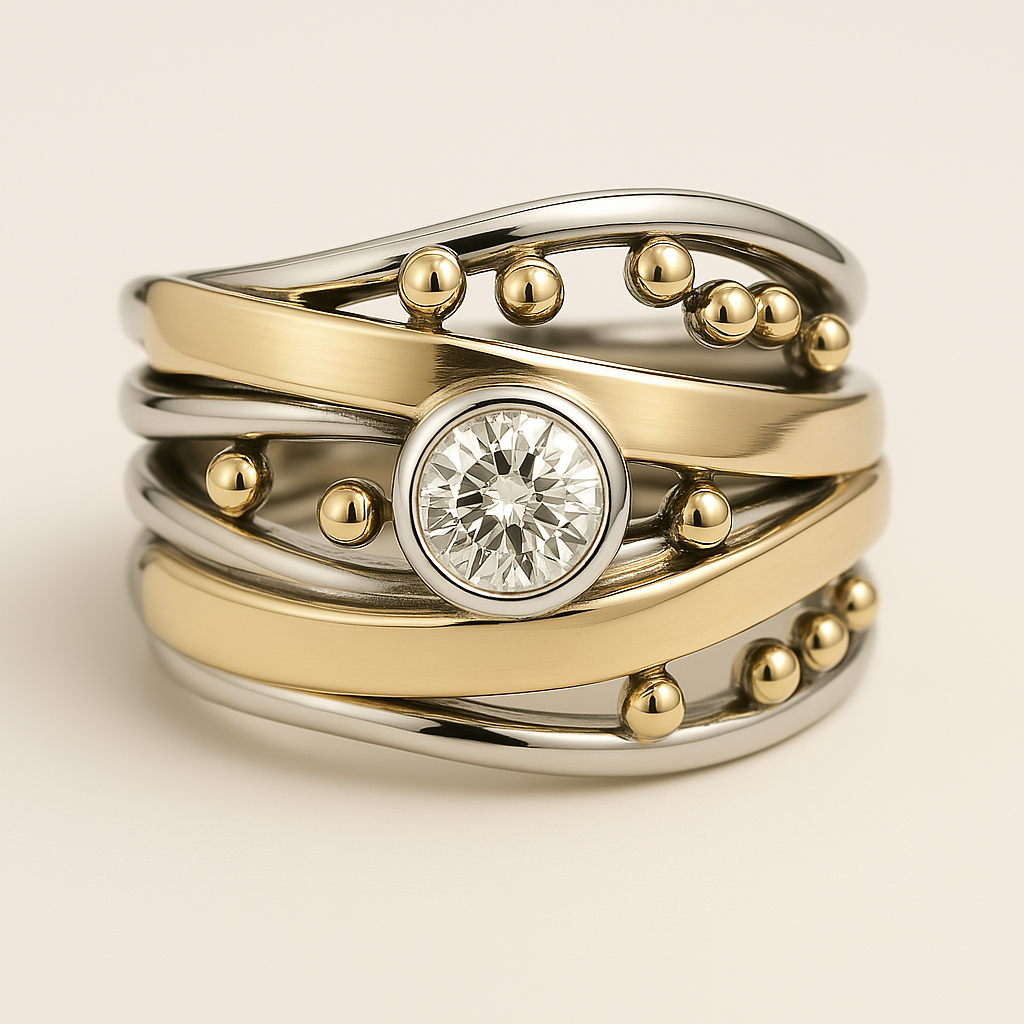 Anillo Vintage de Oro Incrustado con Circonia