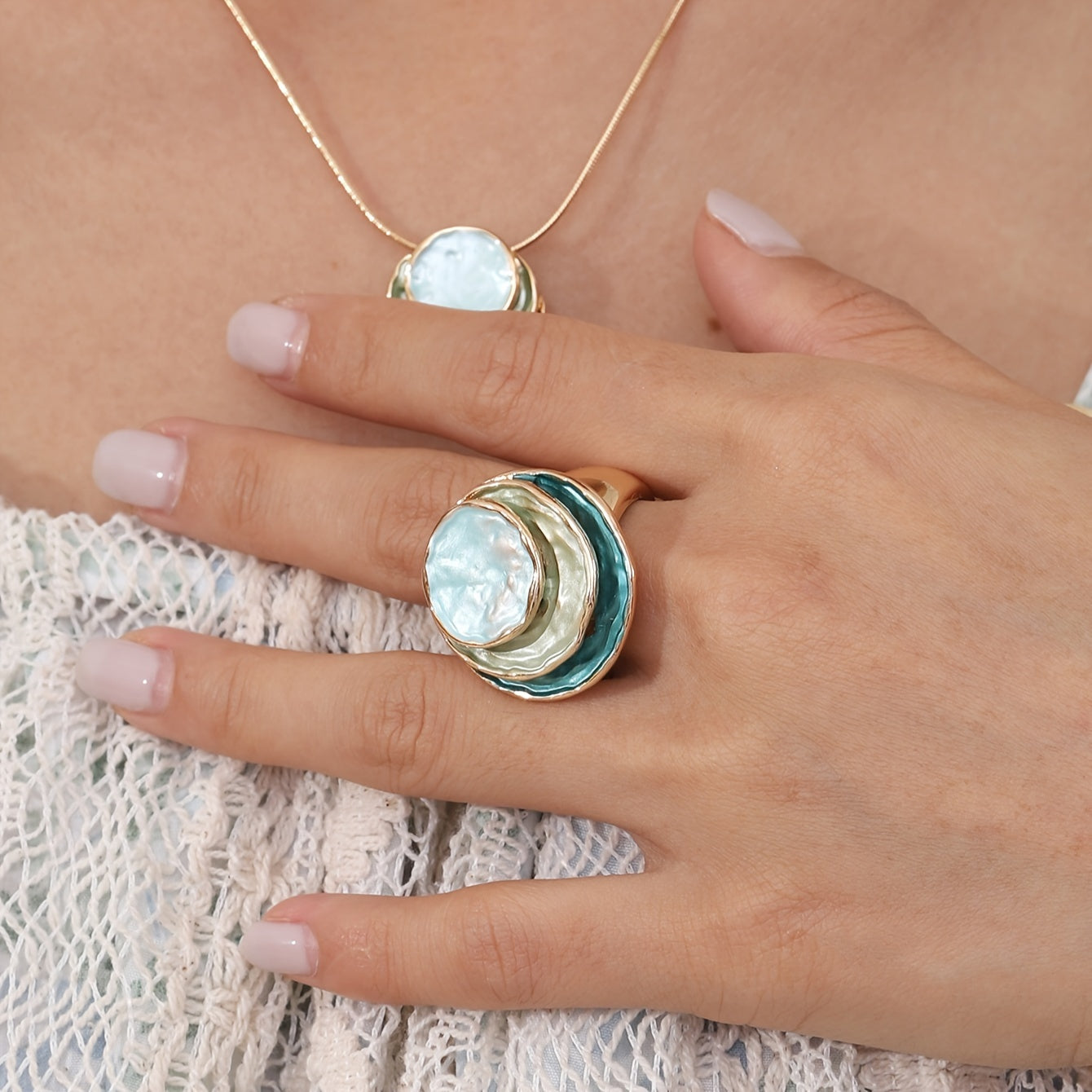 Anillo de esmalte boho de tres capas