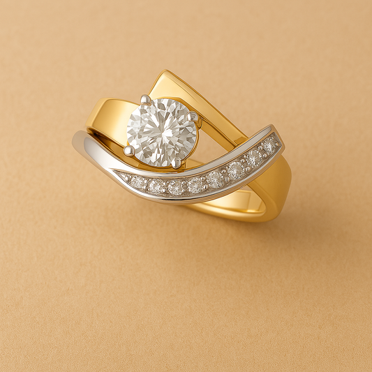 Anillo Vintage Irregular de Oro y Plata con Circonia