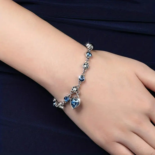 Pulsera Corazón Oceánico Brillante | Oro Blanco