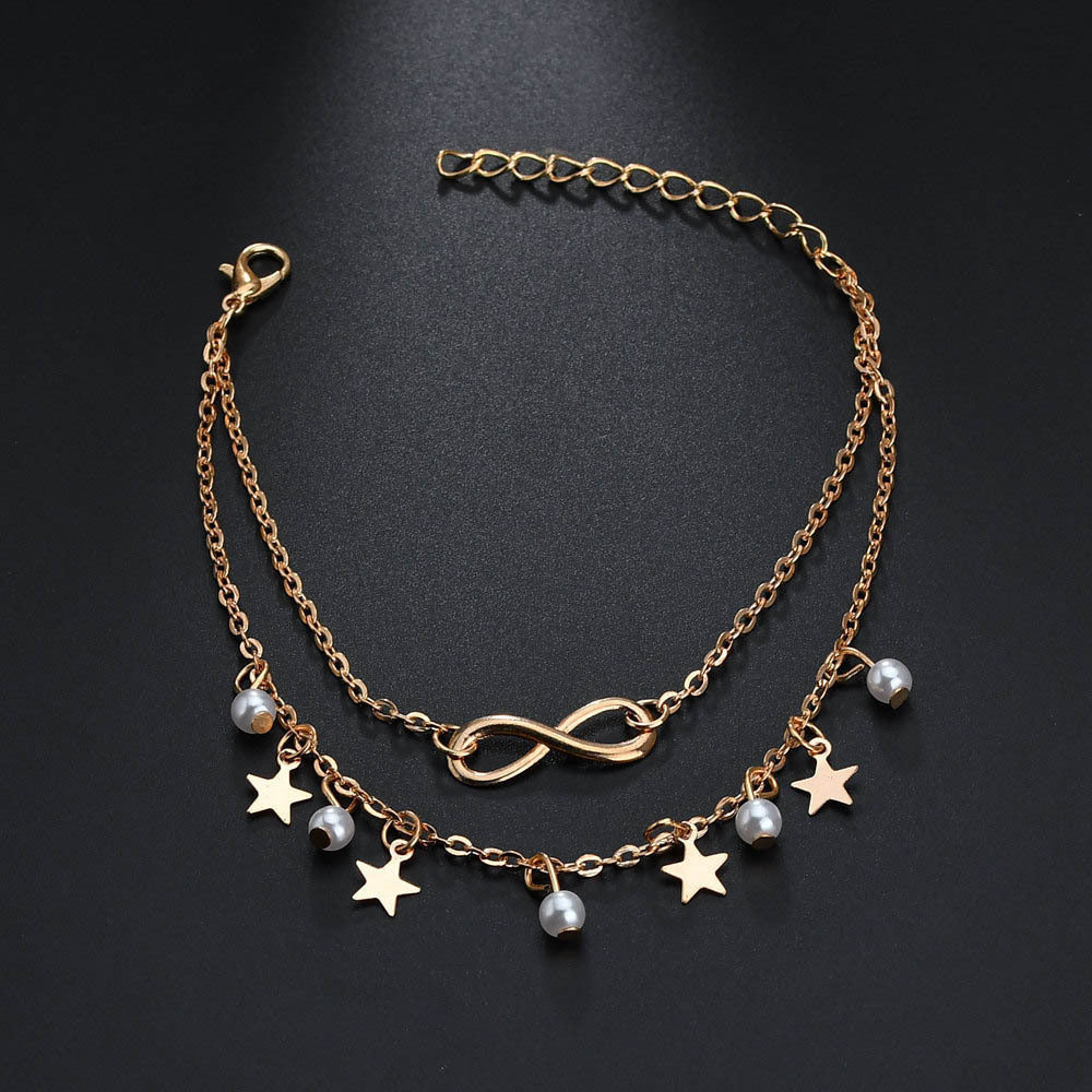 Tobillera Infinito con Perlas y Estrellas