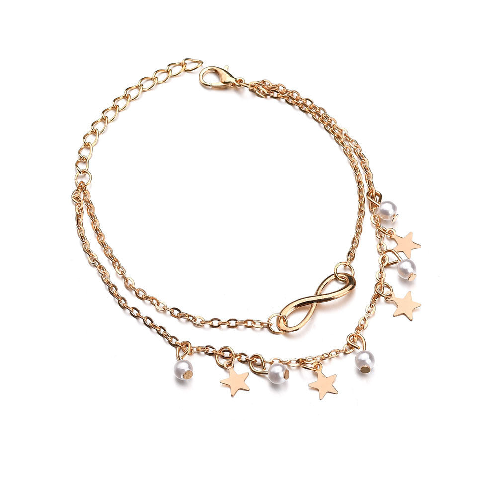 Tobillera Infinito con Perlas y Estrellas