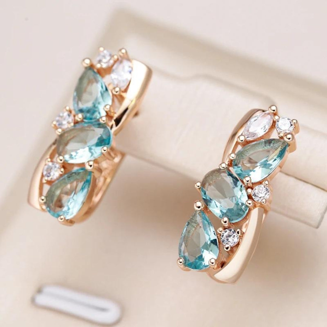 Pendientes de Circonia Azul en Oro