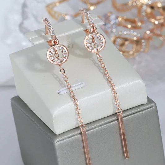 Pendientes Colgantes Elegantes en Forma de Círculo con Circonia en Oro