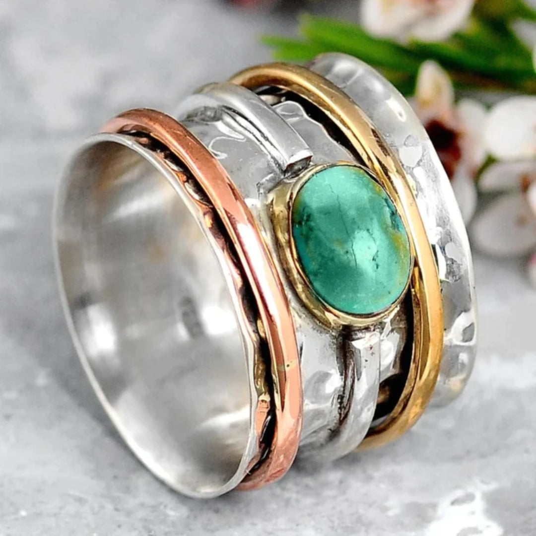 Carlota - Anillo vintage de oro y plata con turquesa