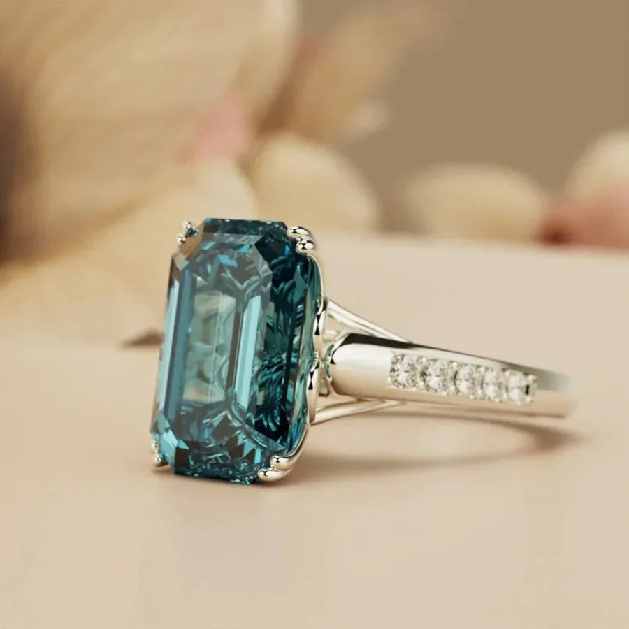 Vintage Blue Inlaid Crystal Silver Ring