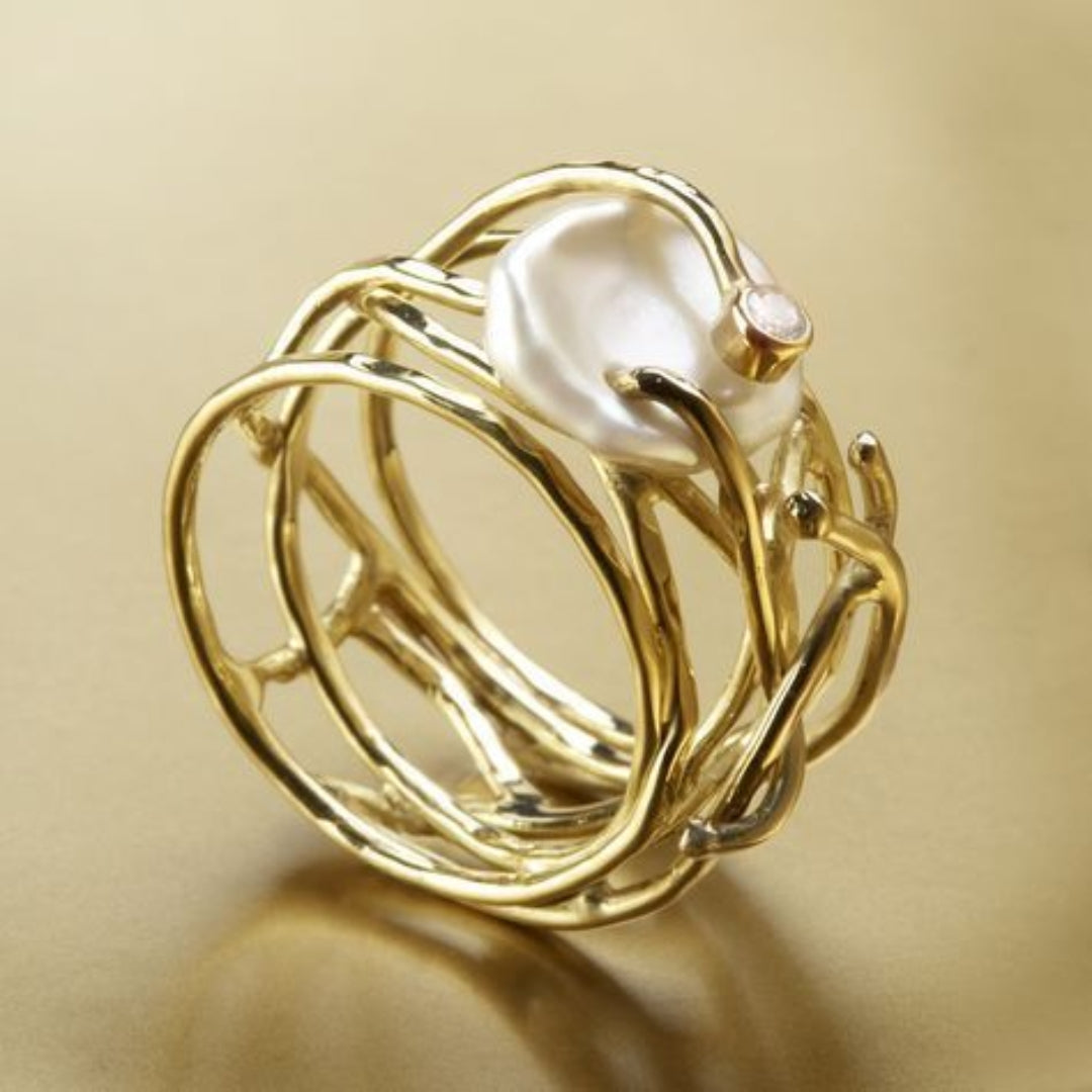 Nuria - Anillo delgado de oro y perlas