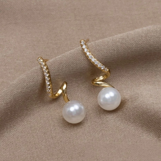Pendientes de Perla con Circonia en Oro