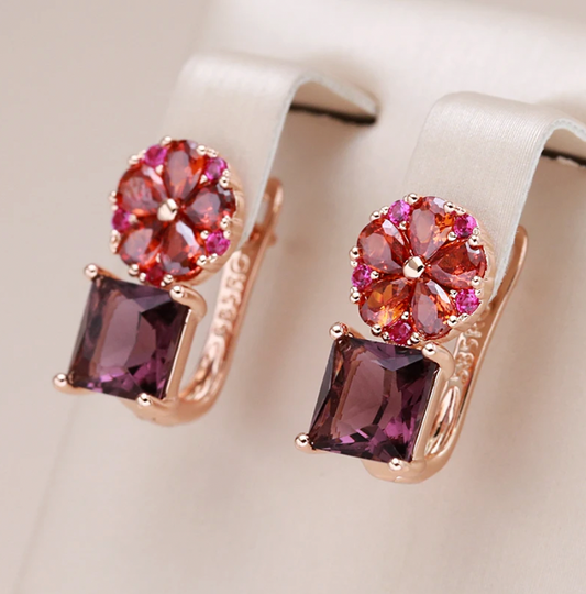 Pendientes Elegantes de Flor con Cristal Rojo