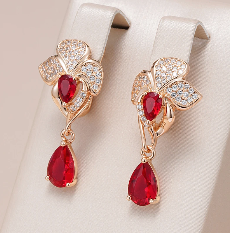 Pendientes Colgantes Elegantes con Circonia Roja