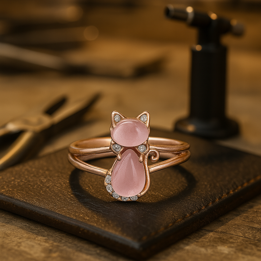 Anillo de gato en oro rosa