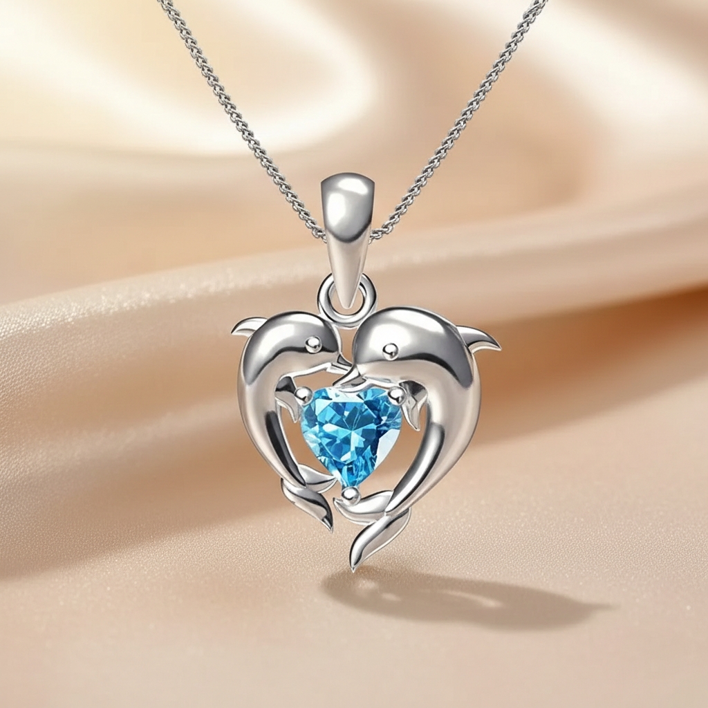 Collar Corazón Oceánico | Oro Blanco