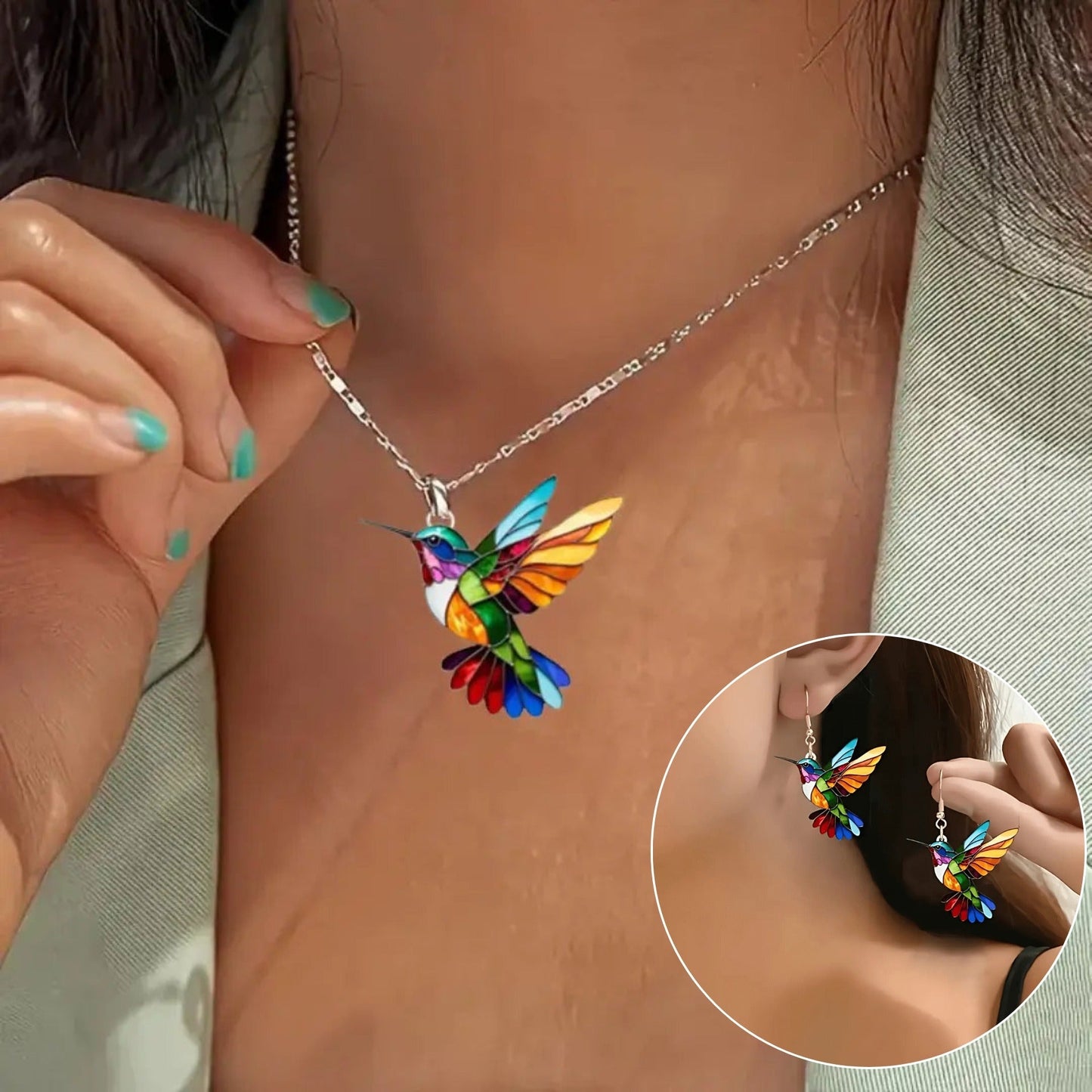 Hermoso Collar de Colibrí con Aretes de Regalo