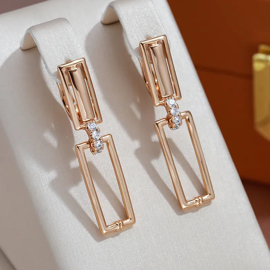 Pendientes Rectangulares Huecos Elegantes en Oro