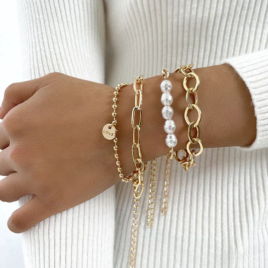 Pack de Pulseras de Perlas en Oro