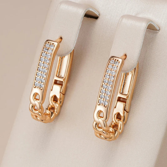 Pendientes Elegantes de Cadena con Circonia en Oro