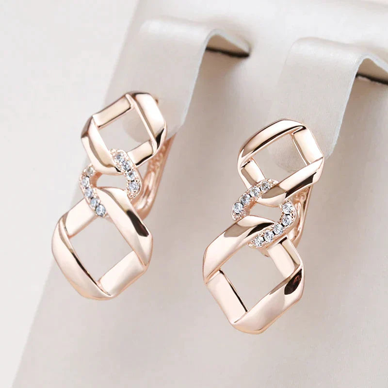 Pendientes de Cadena Bañados en Oro Elegantes con Circonio