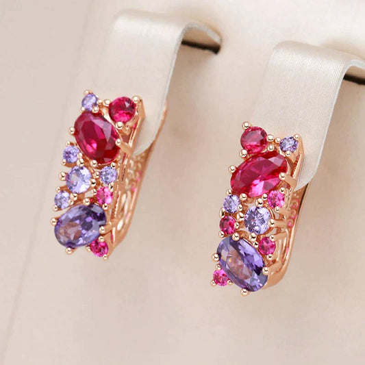 Pendientes Elegantes con Cristal Rosa en Oro