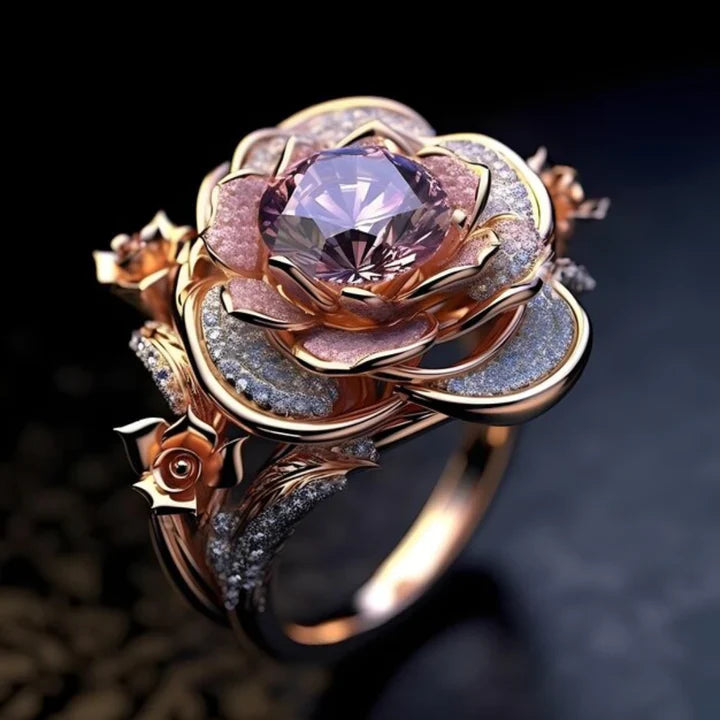 Anillo Brillante de Flor Exótica en Capas