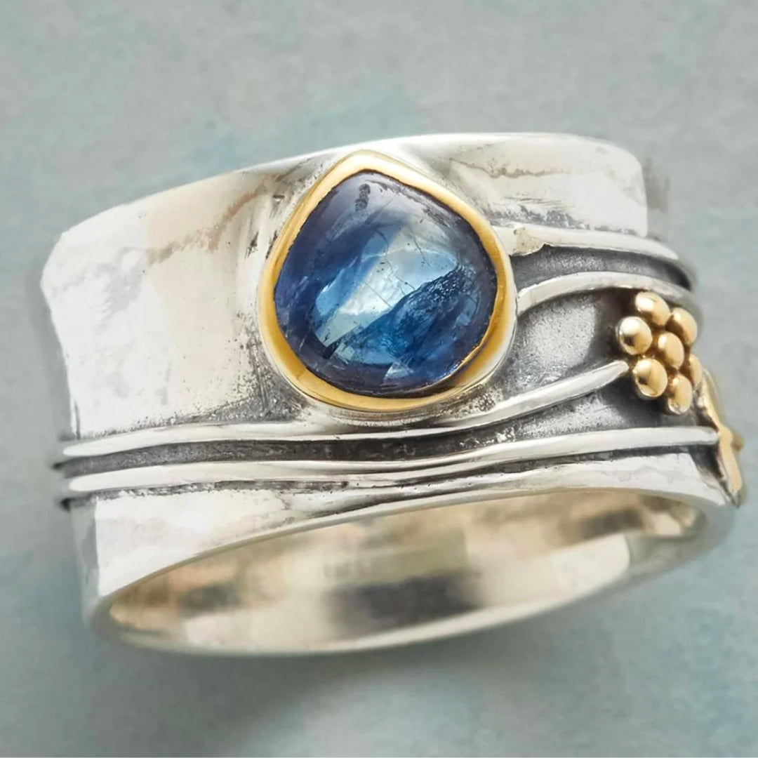 Anillo Zafiro Azul Vintage Plateado