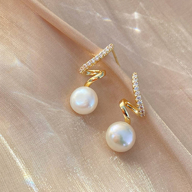 Pendientes de Perla con Circonia en Oro