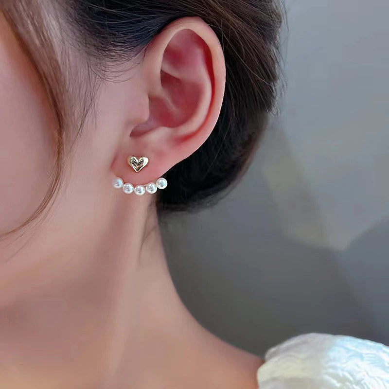 Pendientes Colgantes de Corazón con Perla en Oro