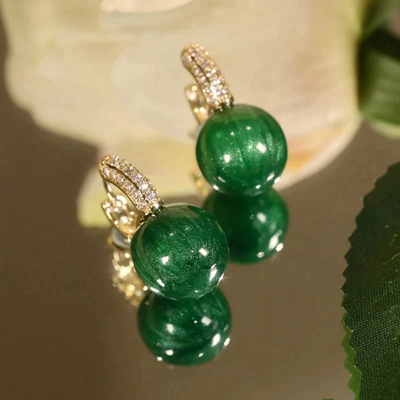 Pendientes de Perlas Verdes con Circonia en Oro