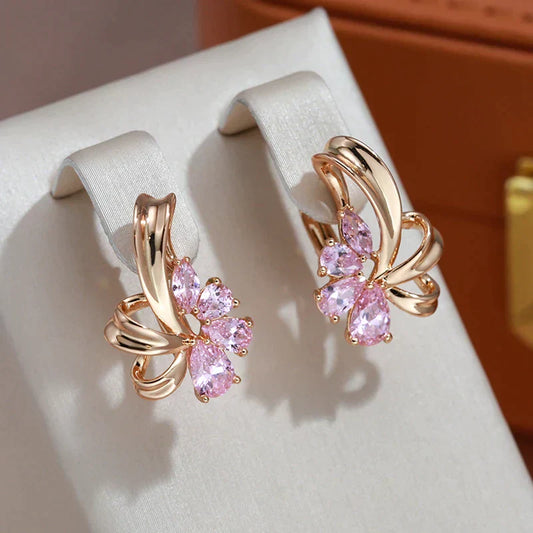 Pendientes Elegantes con Cristal Rosa en Oro