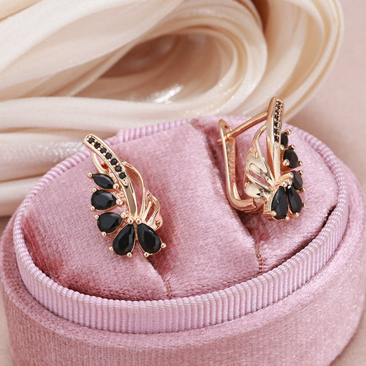 Pendientes Elegantes de Flor con Cristal Negro