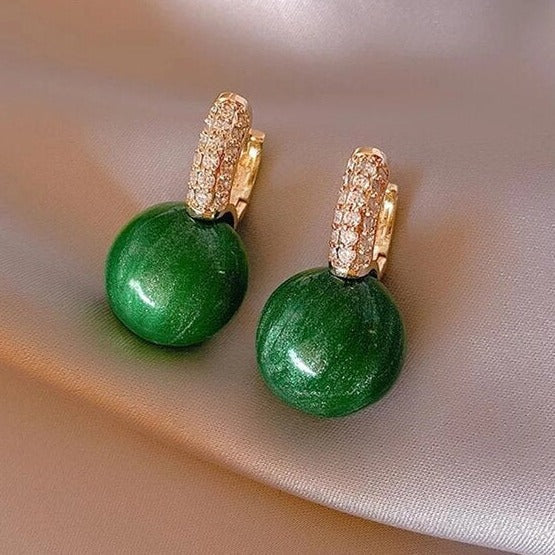 Pendientes de Perlas Verdes con Circonia en Oro