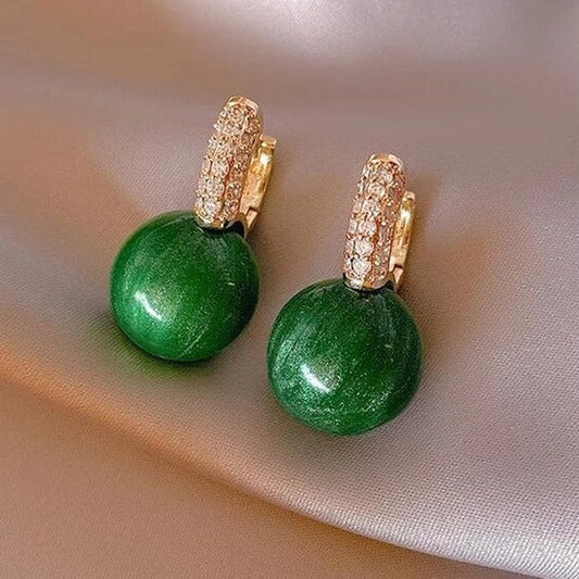 Pendientes de Perlas Verdes con Circonia en Oro