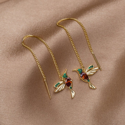 Aros con Borla y Colibrí de Cristal