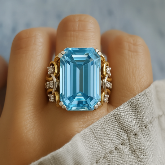 Anillo Vintage de Oro con Capas y Circonia Azul