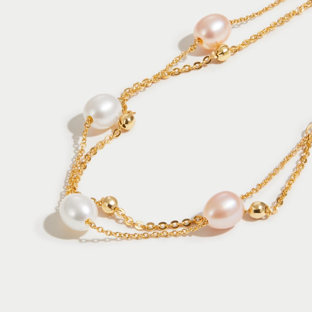 Pulsera en Capas con Perlas de Agua Dulce