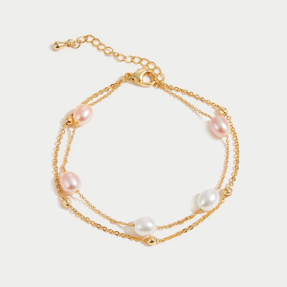 Pulsera en Capas con Perlas de Agua Dulce