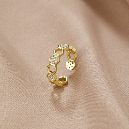 Anillo Panal de Oro y Cristal
