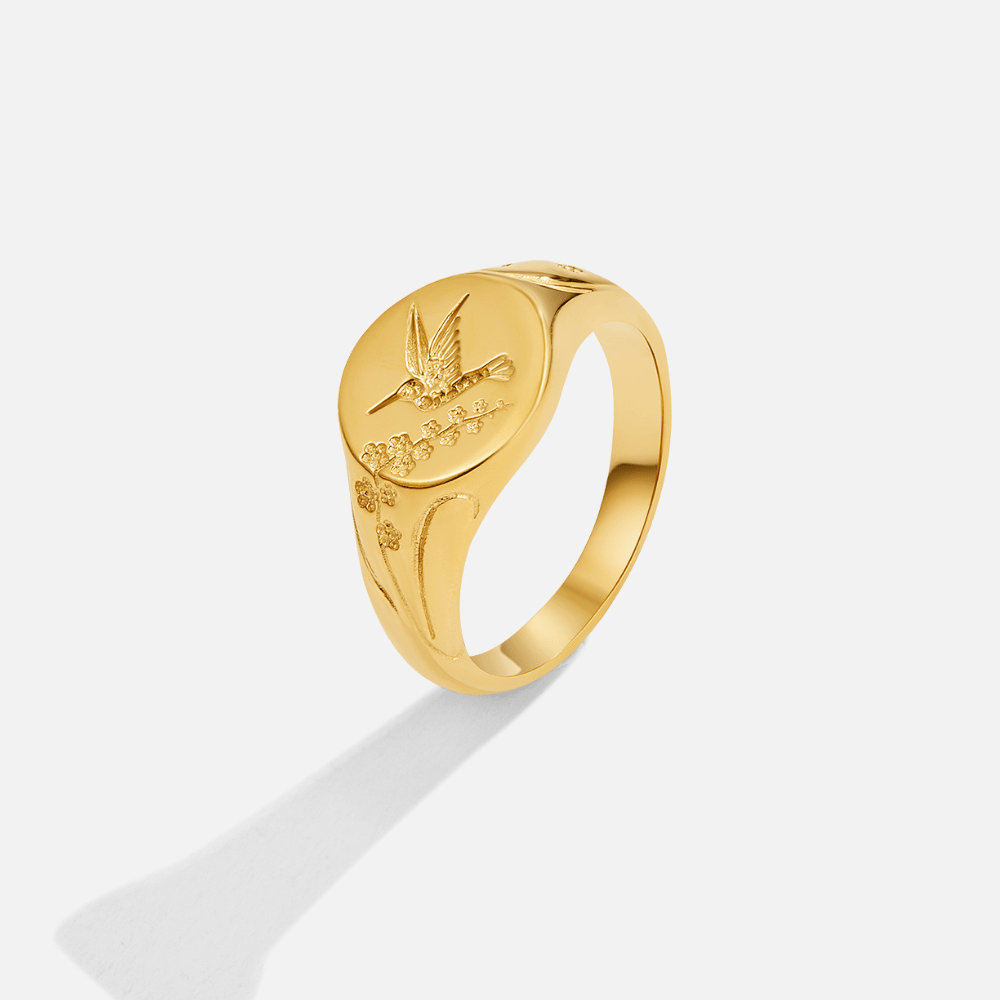 Anillo Sello Colibrí Dorado