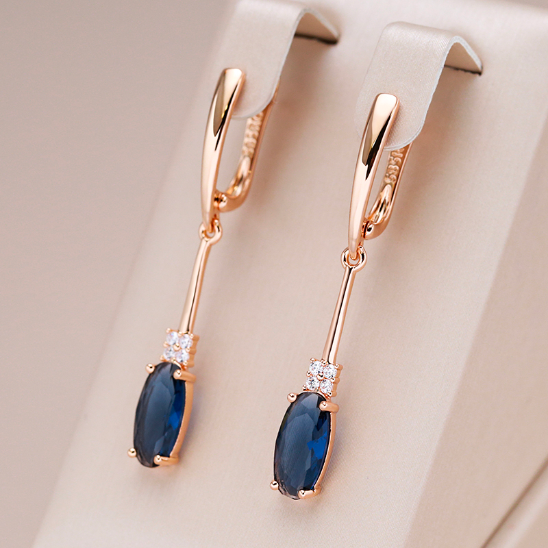 Pendientes Elegantes de Cristal Azul en Oro
