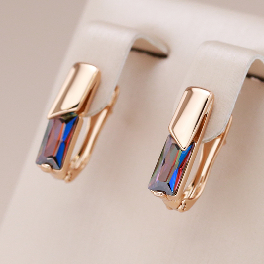 Pendientes Elegantes con Cristales Multicolor Bañados en Oro