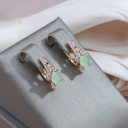 Pendientes Elegantes de Flor con Cristal Verde