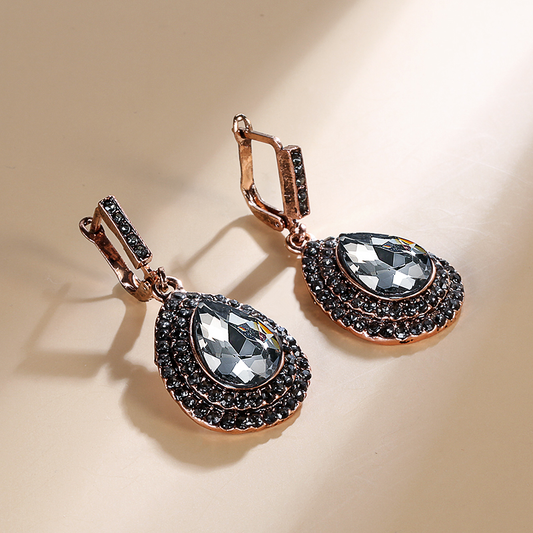 Pendientes Colgantes Elegantes con Cristal Negro