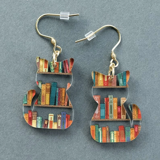 Pendientes vintage con un gato colorido