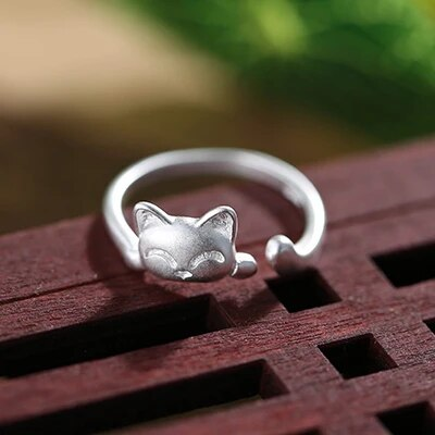 Anillo vintage de gatito en plata