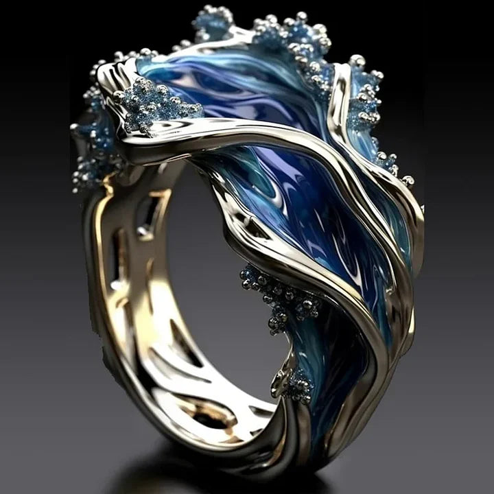 Anillo Dorado Vintage Ondulado de Océano
