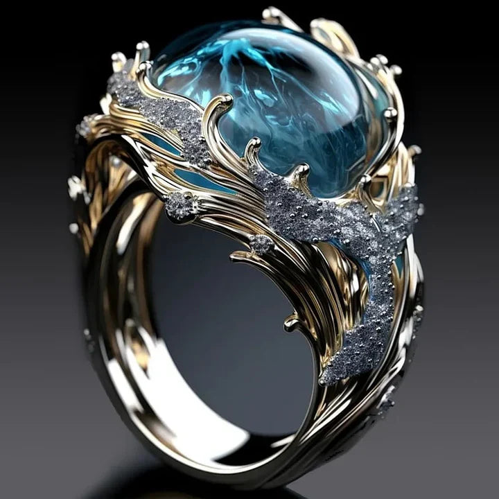 Anillo Vintage de Cristal Océano