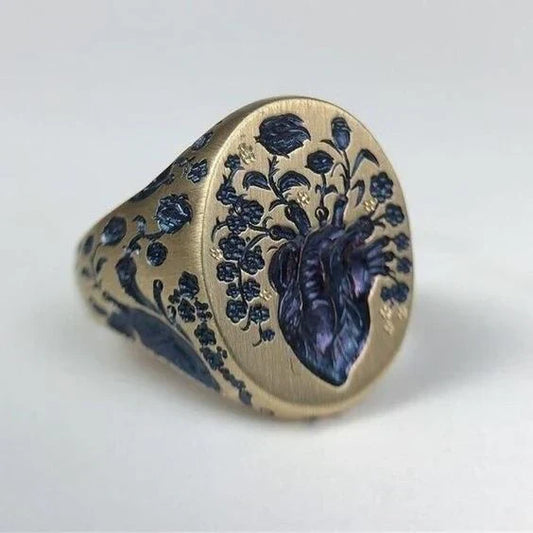 Vintage Blue Heart Gold & Silver Zirconia Ring